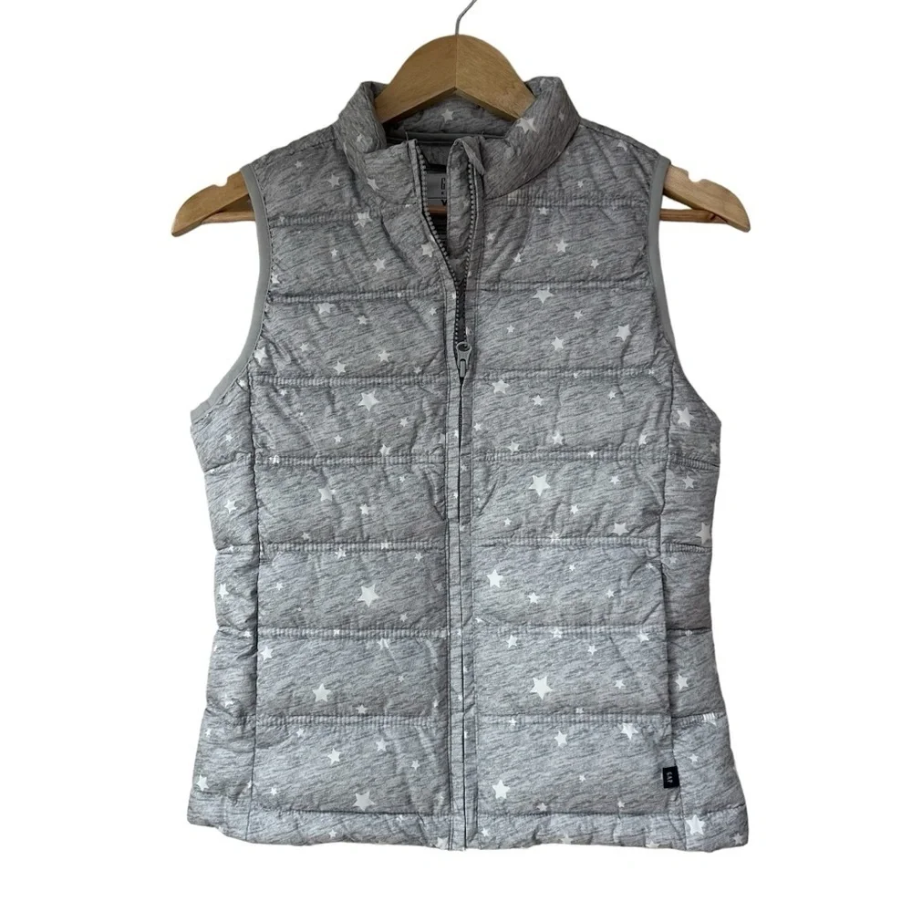 GAP Kids Silver Gray Puffer Vest with White Stars, XL, 12
